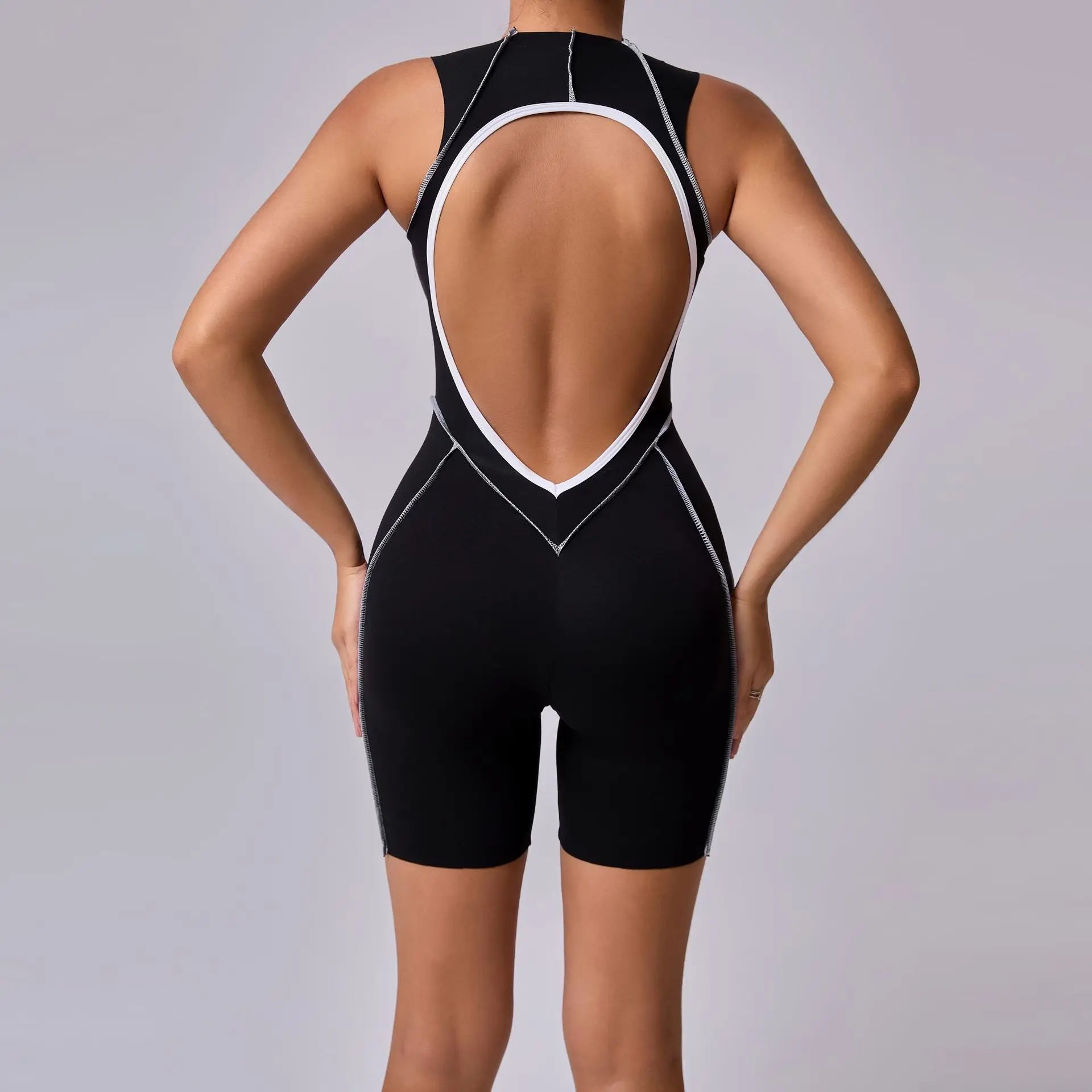 Bodysuit Yoga Push-Up Rembourré Bicolore - Combinaison Short V Butt Gainante Gym & Fitness Femme