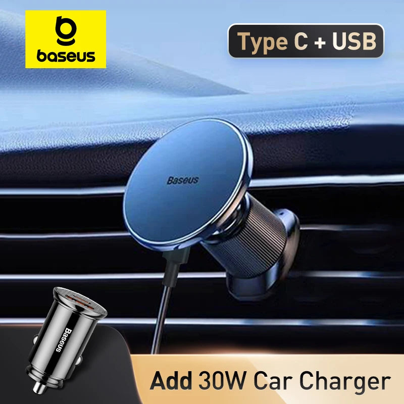 Baseus Chargeur Voiture Magnétique 15W – Support Téléphone Sans Fil iPhone 16 15 14 13