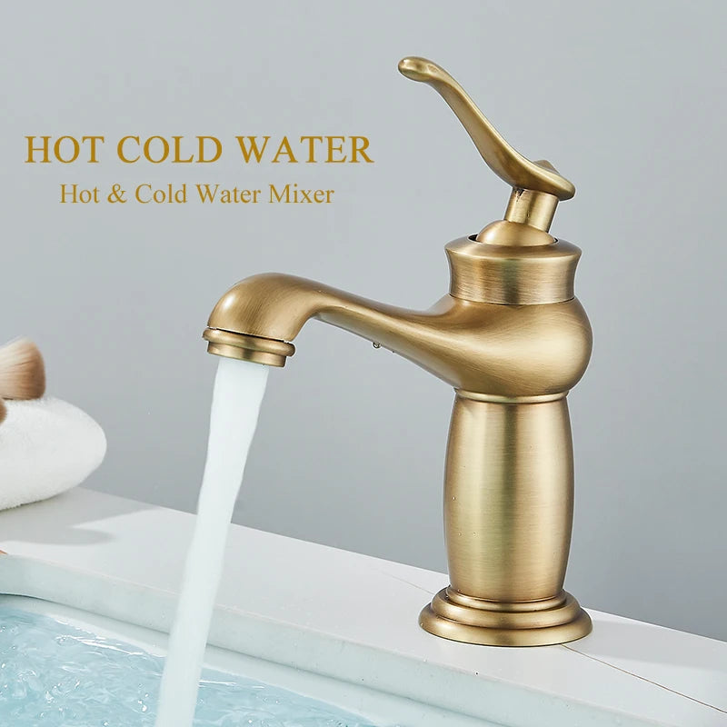 Robinet Lavabo Laiton Antique Style Classique – Mitigeur Mono-Commande Eau Chaude & Froide | Vasque Salle de Bain