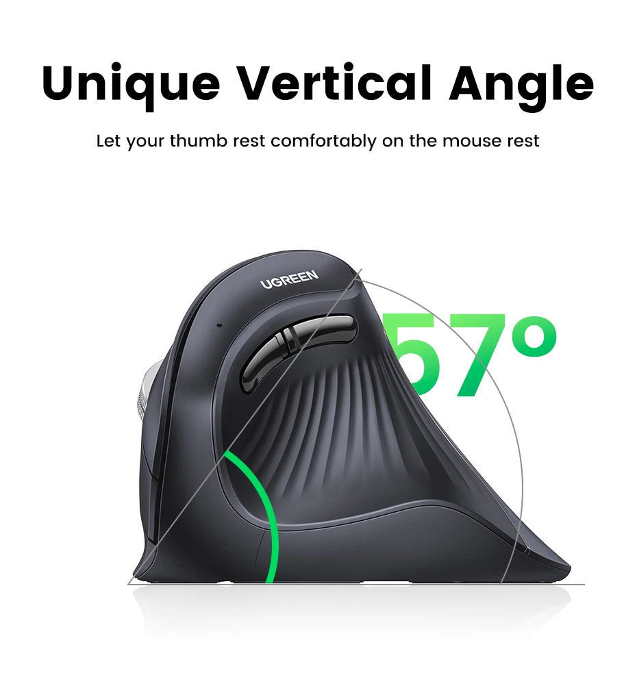 UGREEN Souris Verticale Ergonomique Sans Fil – Bluetooth 5.0 & 2.4G, 4000 DPI, 6 Boutons Silencieux | MacBook, PC & Tablette