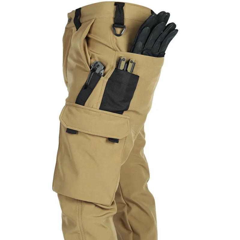 Herren Taktische Fleece Softshell Cargohose Multipocket Outdoor Wandern Sport Militär Warm Herbst Winter Arbeit – Premium Tactical Hose Allrounder | Outdoor Mode Premium Herren