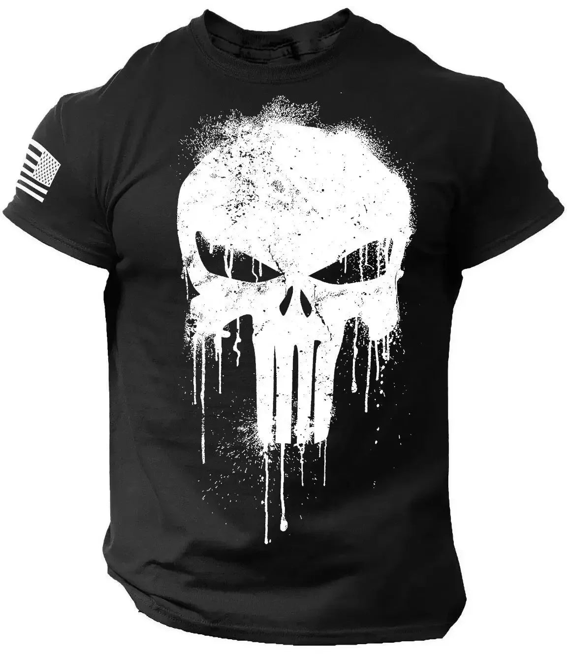 T-Shirt Homme Vintage Imprimé Crâne Militaire Oversize Col Rond Manches Courtes – Casual Outdoor Été Streetwear | Mode Homme Rock