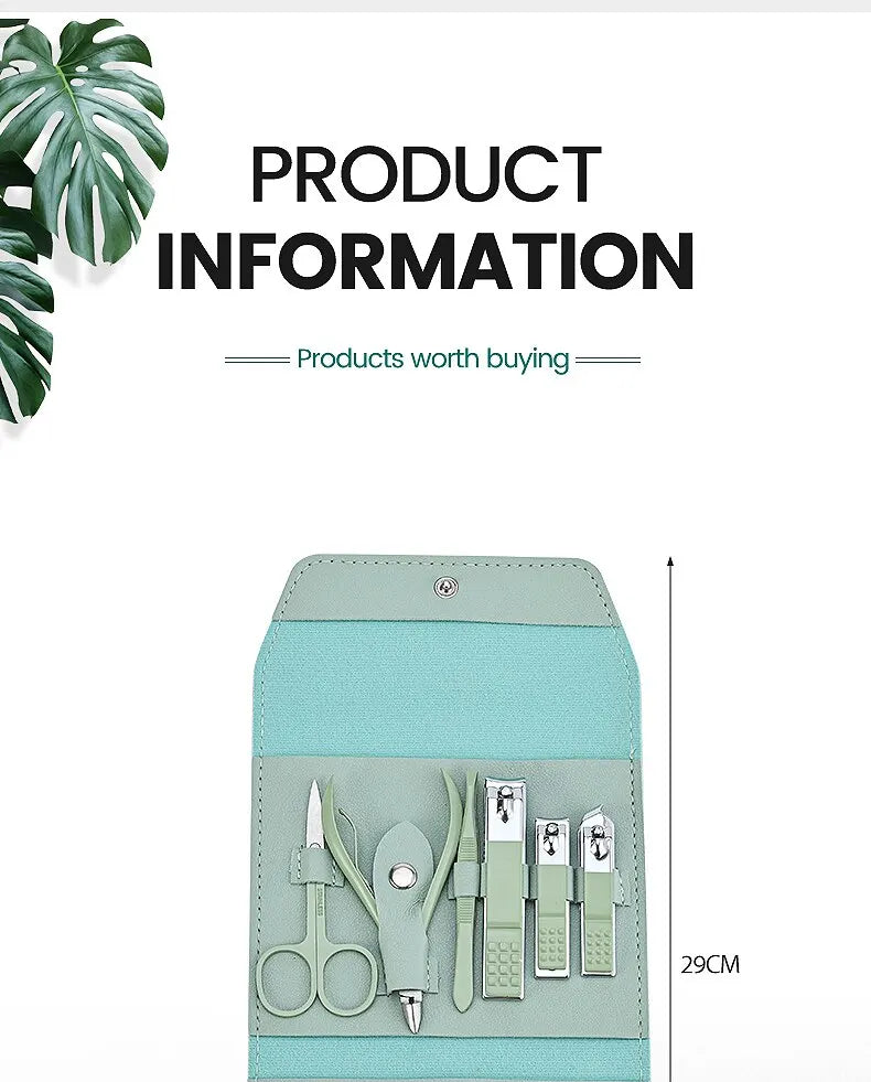 Kit Manucure 16 Pièces Inox – Coupe-Ongles, Ciseaux & Accessoires | Pochette Pliable | Soin Ongles Professionnel