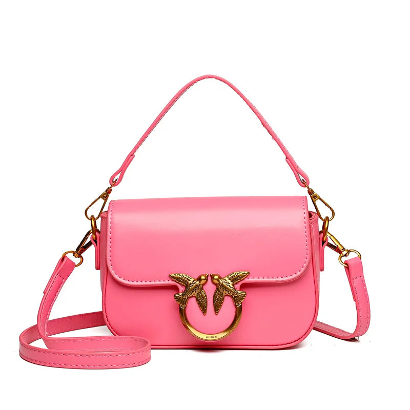 Sac Bandoulière Femme Chaîne Métal Logo – Pochette Crossbody Couleur Unie Fermeture Magnétique