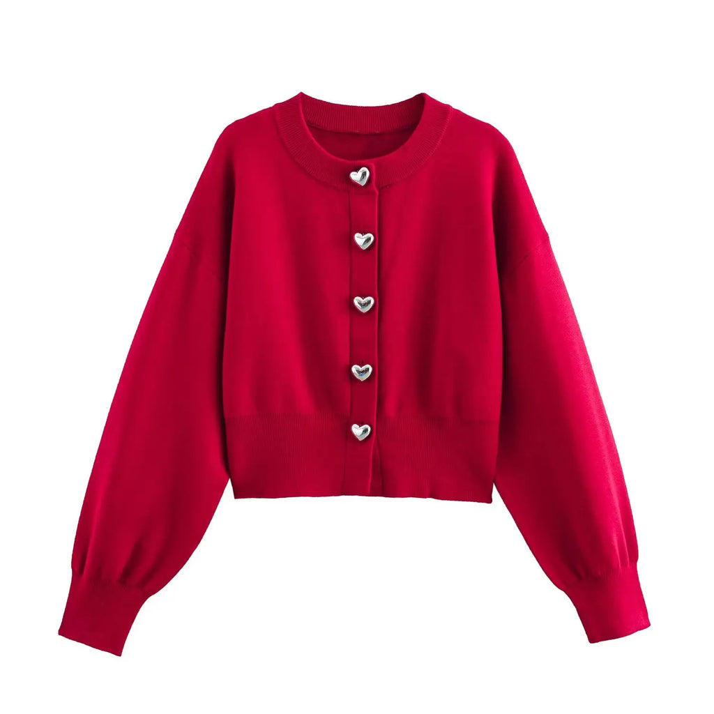 Cardigan Court Tricoté Femme Boutons Col Rond Manches Longues – Poignets Côtelés Chaud Automne