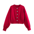Cardigan Court Tricoté Femme Boutons Col Rond Manches Longues – Poignets Côtelés Chaud Automne