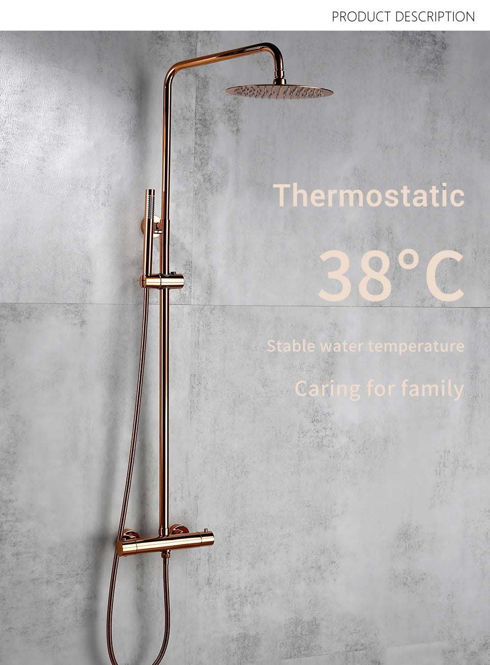 Ensemble Douche Thermostatique Mural Rose Gold – Laiton, Pommeau Pluie & Mitigeur | Système Douche Luxe Salle de Bain