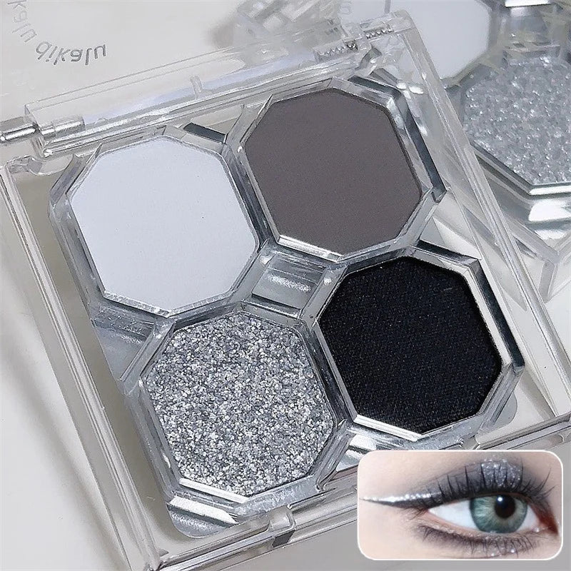 Palette Fard à Paupières 4 Couleurs Black Light Star – Smoky Noir Profond Ciment Sombre | Illuminateur Maquillage Cosmétique