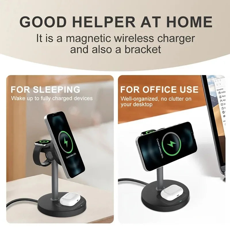 Chargeur 3-en-1 Magnétique Ajustable – iPhone 16-13 iWatch 10-8 AirPods Pro Charge Rapide
