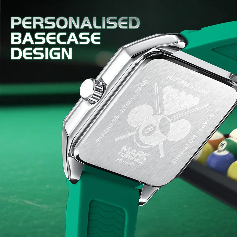 Montre Homme Mark Fairwhale 5047 Quartz Carré – Cadran Billard Lumineux Caoutchouc Fashion