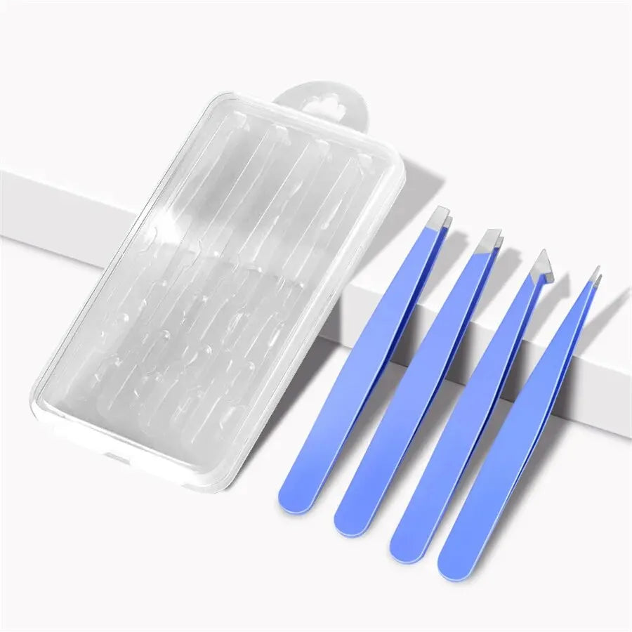 4er Set Profi-Pinzetten aus Edelstahl – Gerade & Schräge Spitze | Präzise Haarentfernung & Augenbrauenformung | Beauty-Tool für Damen