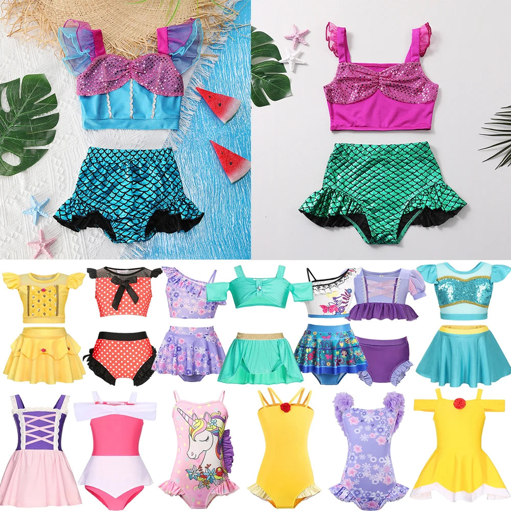 Maillot de Bain Fille Princesse Sirené – Costume Plage Piscine Été Enfant Anna Elsa Raiponce Mirabel