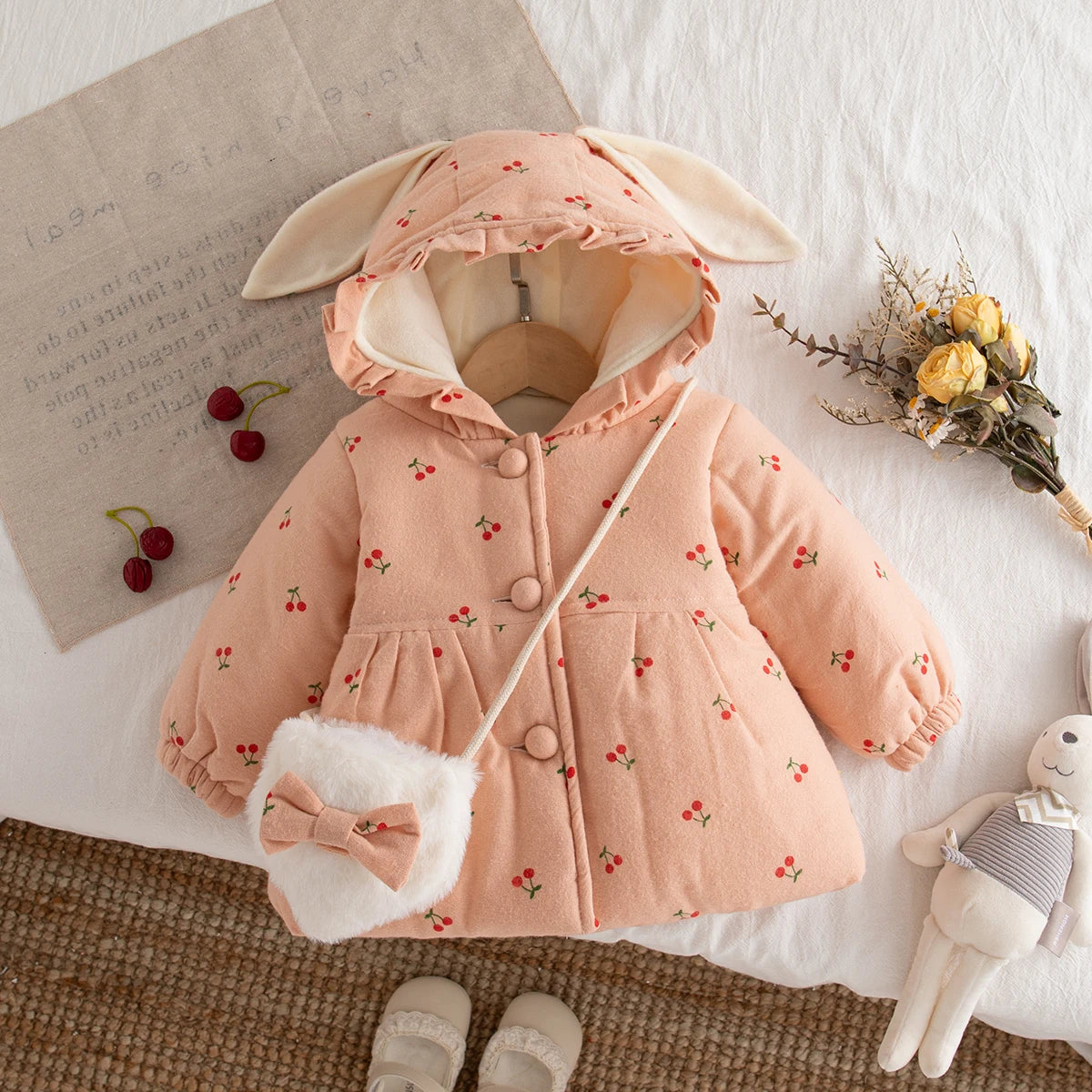 Veste Bébé Fille Hiver à Capuche – Manteau Chaud Épais Mignon 9 Mois à 3 Ans