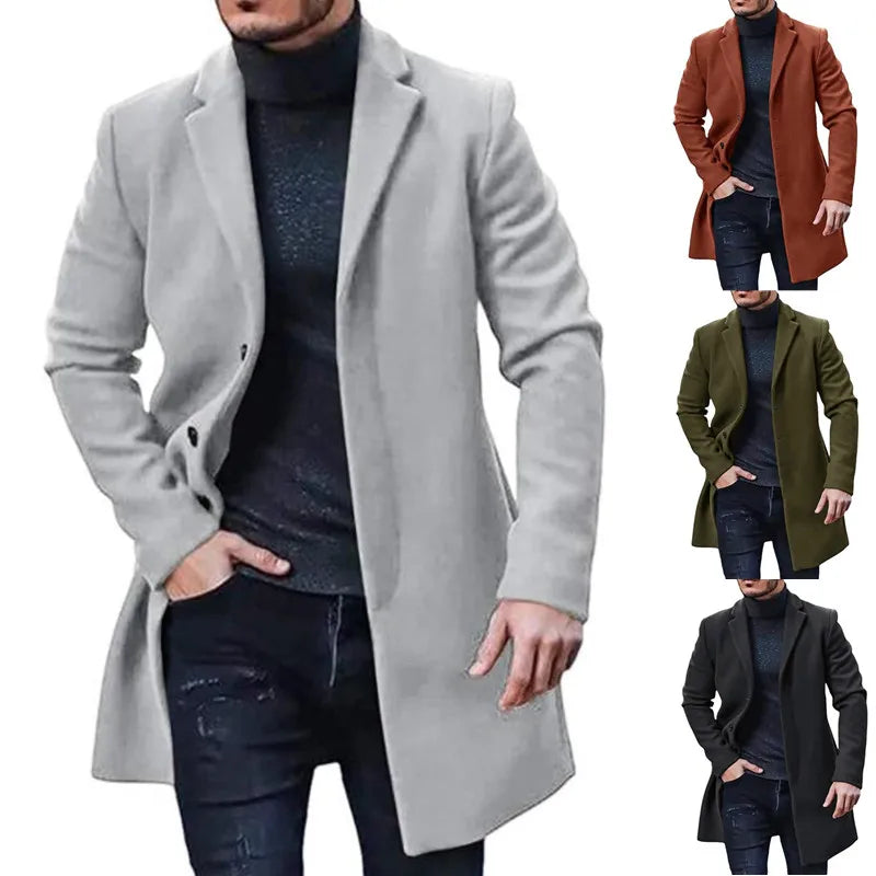 Veste Homme Streetwear Laine Col Reversé Couleur Unie Casual Élégante Boutonnage Simple Printemps Hiver Tendance – Manteau Casual Chic Urban Premium | Mode Homme Streetwear Premium