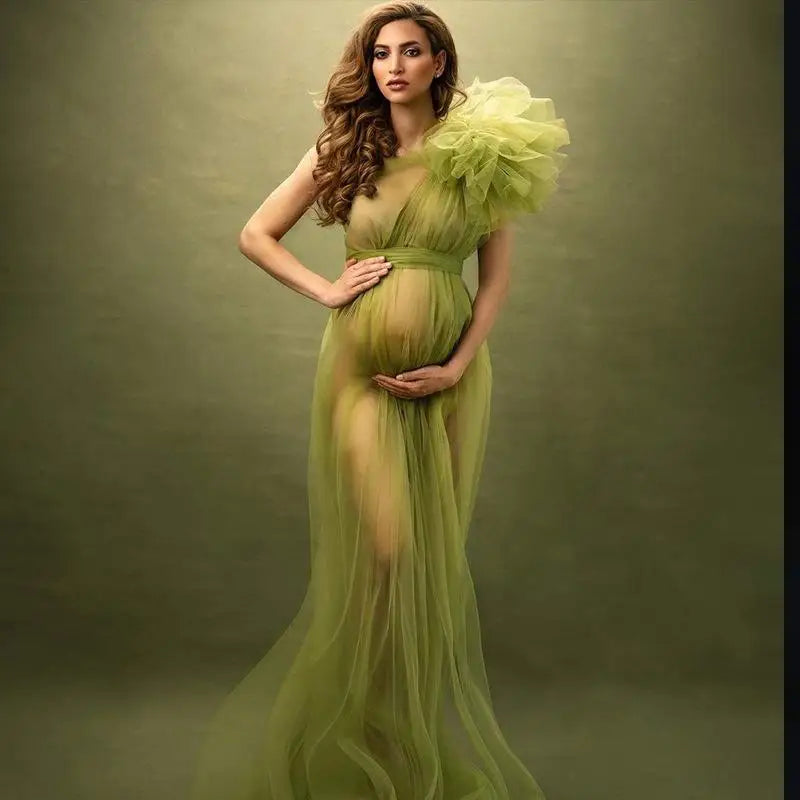 Robe Maternité Longue Transparente Séance Photo – Robe Grossesse Sexy Couleur Unie Baby Shower