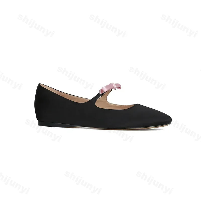 Ballerines Mary Jane Glossy Bowknot Rouge 2025 – Bout Carré Danse Mariage Bal Nuptial