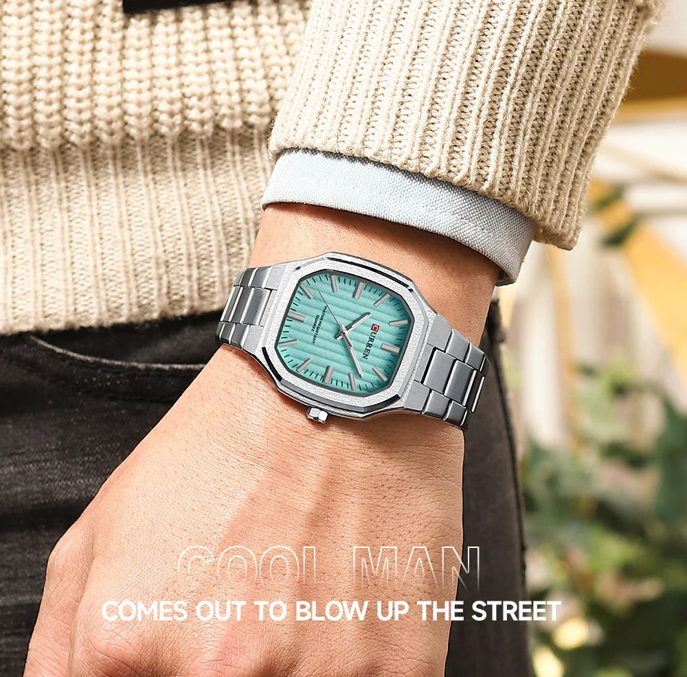 Montre Homme CURREN Business Carré Quartz – Acier Inoxydable Lumineux Étanche Classique