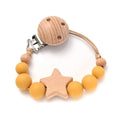 Attache-Tétine Bébé Perles Silicone & Bois Étoile – Chaîne Anneau Dentition Jouet À Mâcher Cadeau Naissance