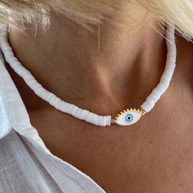 Collier Ras-du-Cou Boho Vintage – Cœur, Coquillage & Œil Turc | Bijou Femme Tendance Été & Plage | Accessoire Mode Charme