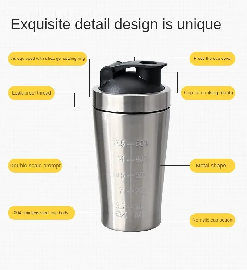 Shaker Protéiné Inox Sport Portable – Bouteille Nutrition Fitness & Musculation | Étanche & Sans BPA | Gym & Workout