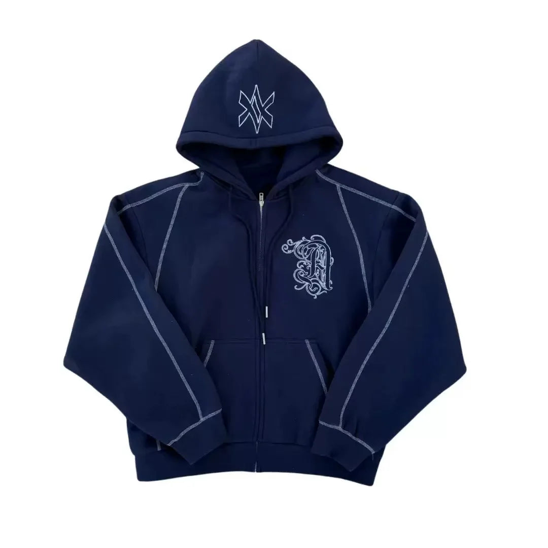 Ensemble 2 Pièces Y2K Américain Unisexe – Sweat Capuche Zip Oversize Broderie Hip Hop + Jogging Casual Homme & Femme | Streetwear