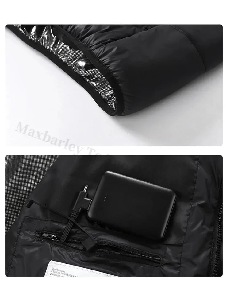Beheizbare Herrenjacke Winter USB Elektrisch 21 Heizzonen – Selbstbeheizter Mantel Skifahren Schnee Outdoor Steppweste | Herren Premium Tech Mode