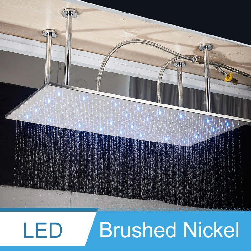 Shinesia Système Douche Pluie LED Plafond 40x80cm – Cascade & Pluie, Noir ou Or Brossé | Douche Luxe Salle de Bain