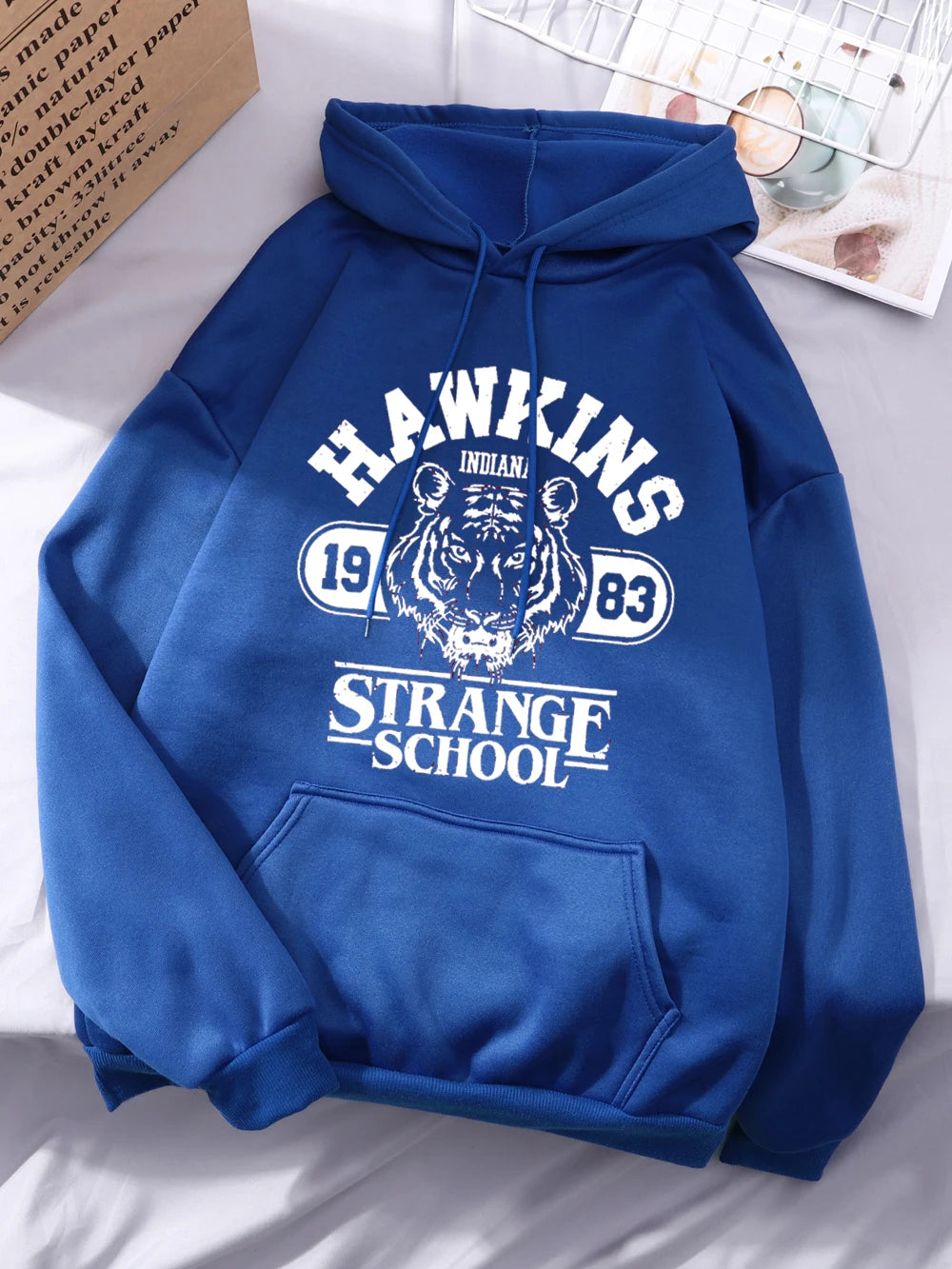 Sweat À Capuche Femme Hawkins Strange School 1983 Polaire Chaud Ample Poche – Streetwear | Hiver