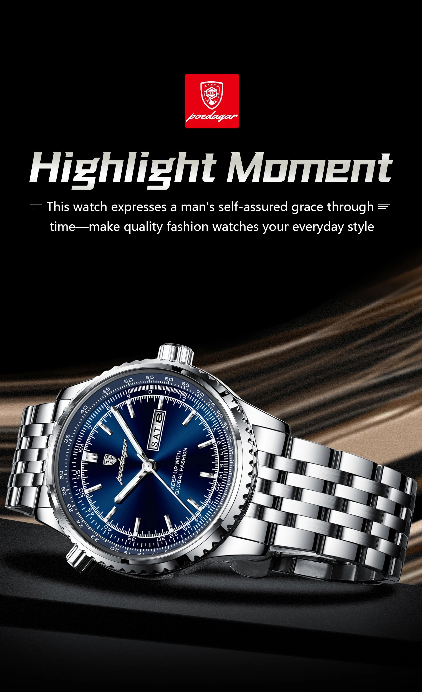 Montre Homme POEDAGAR Militaire Luxe Quartz – Acier Date Semaine Lumineux Étanche Fashion