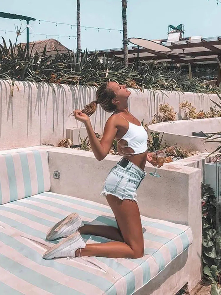 Crop Top Bretelles Femme Dos Nu Sans Manches – Bodycon Sexy | Plage Club Soirée Été