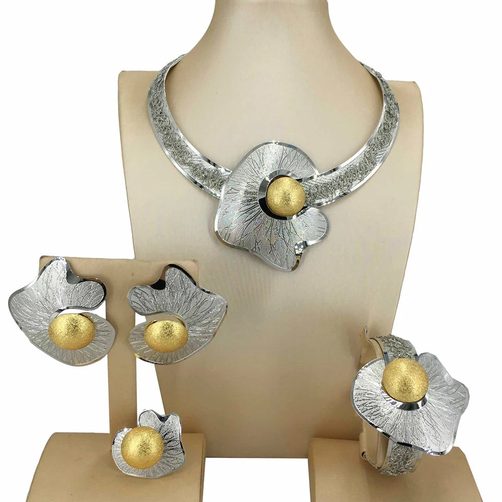 Parure Bijoux Plaqué Or Style Dubai & Africain – Collier Cuivre Ajouré Luxe | Set Bijoux Femme Cérémonie, Mariage & Soirée Premium