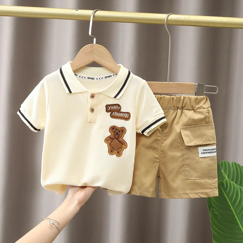 Ensemble 2 Pièces Garçon Été T-Shirt + Short Coton – Tenue Fashion Casual Enfant Manches Courtes