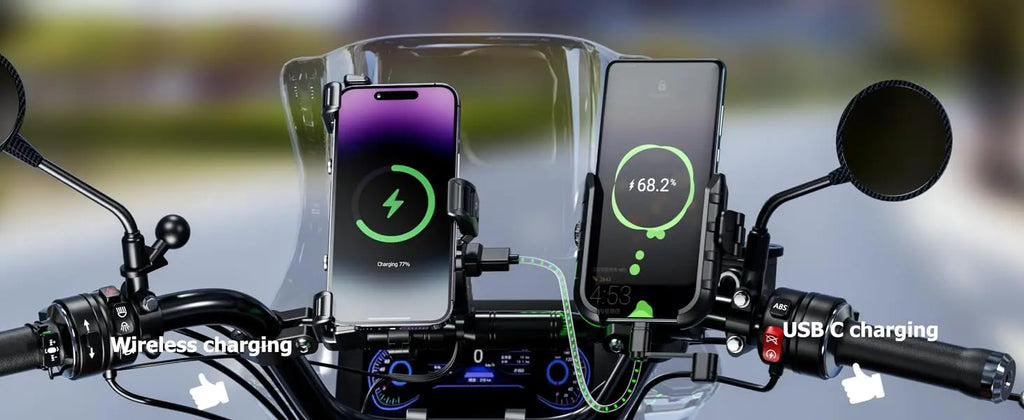 Support Téléphone Moto Chargeur Sans Fil 15W + USB-C 36W – Anti-Vol Anti-Vibration Guidon
