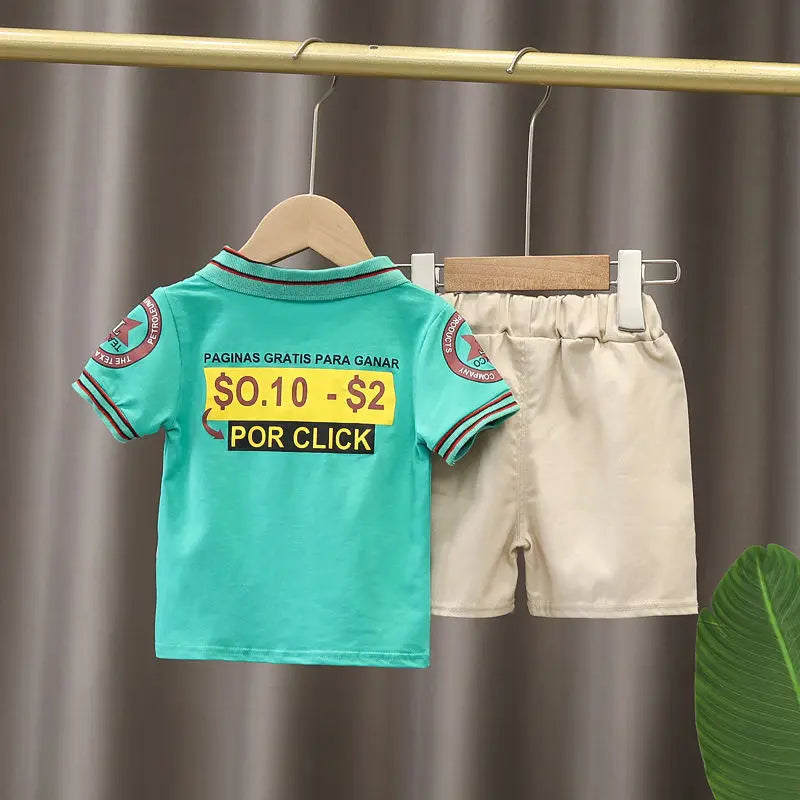 Ensemble 2 Pièces Garçon Été T-Shirt + Short Coton – Tenue Fashion Casual Enfant Manches Courtes