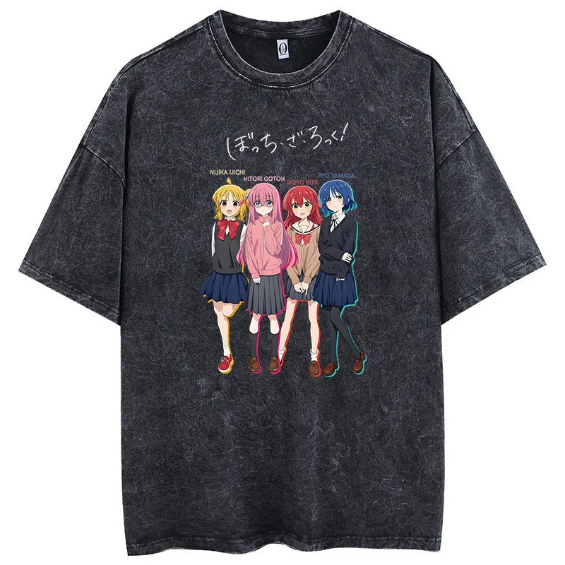 T-Shirt Homme Oversize Bocchi The Rock Anime Manga Imprimé Coton Lavé Col Rond – Fan Art Musique Streetwear | Mode Homme Otaku