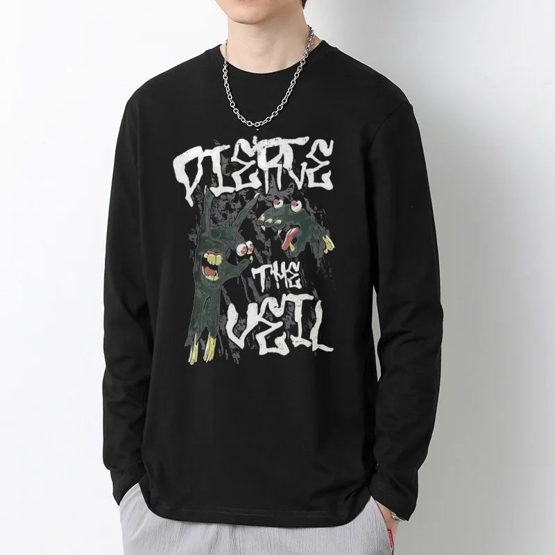 T-Shirt Homme Oversize Manches Longues Croix d'Épines Dark Hip-Hop Y2K Gothic Streetwear Été Tendance – Tee Graphique Dark Aesthetic Unisexe | Mode Streetwear Premium