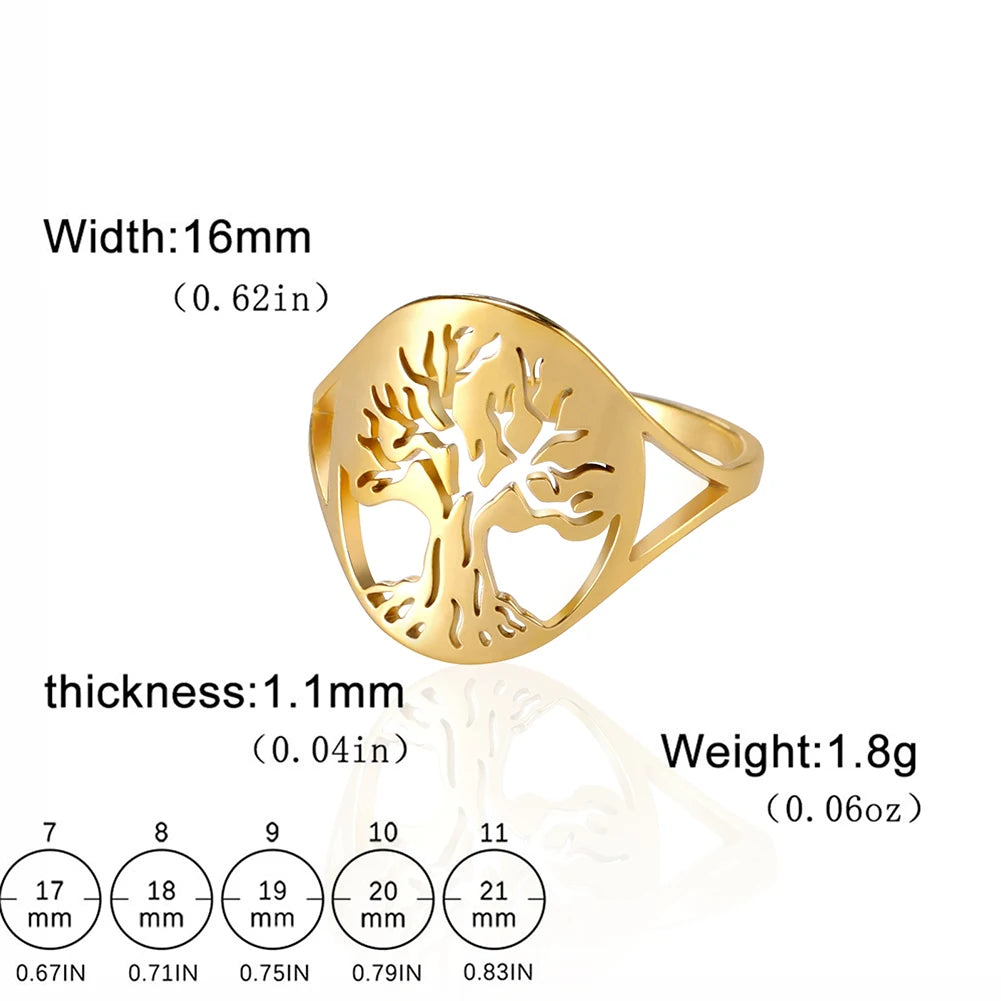 Bague Arbre de Vie Acier Inoxydable Argenté – Symbole Nature & Spiritualité | Bijou Unisexe Couple & Mariage | Cadeau Intemporel