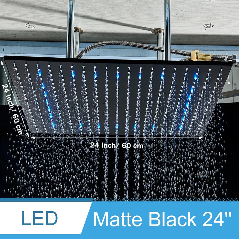 Shinesia Système Douche Pluie LED Plafond 40x80cm – Cascade & Pluie, Noir ou Or Brossé | Douche Luxe Salle de Bain