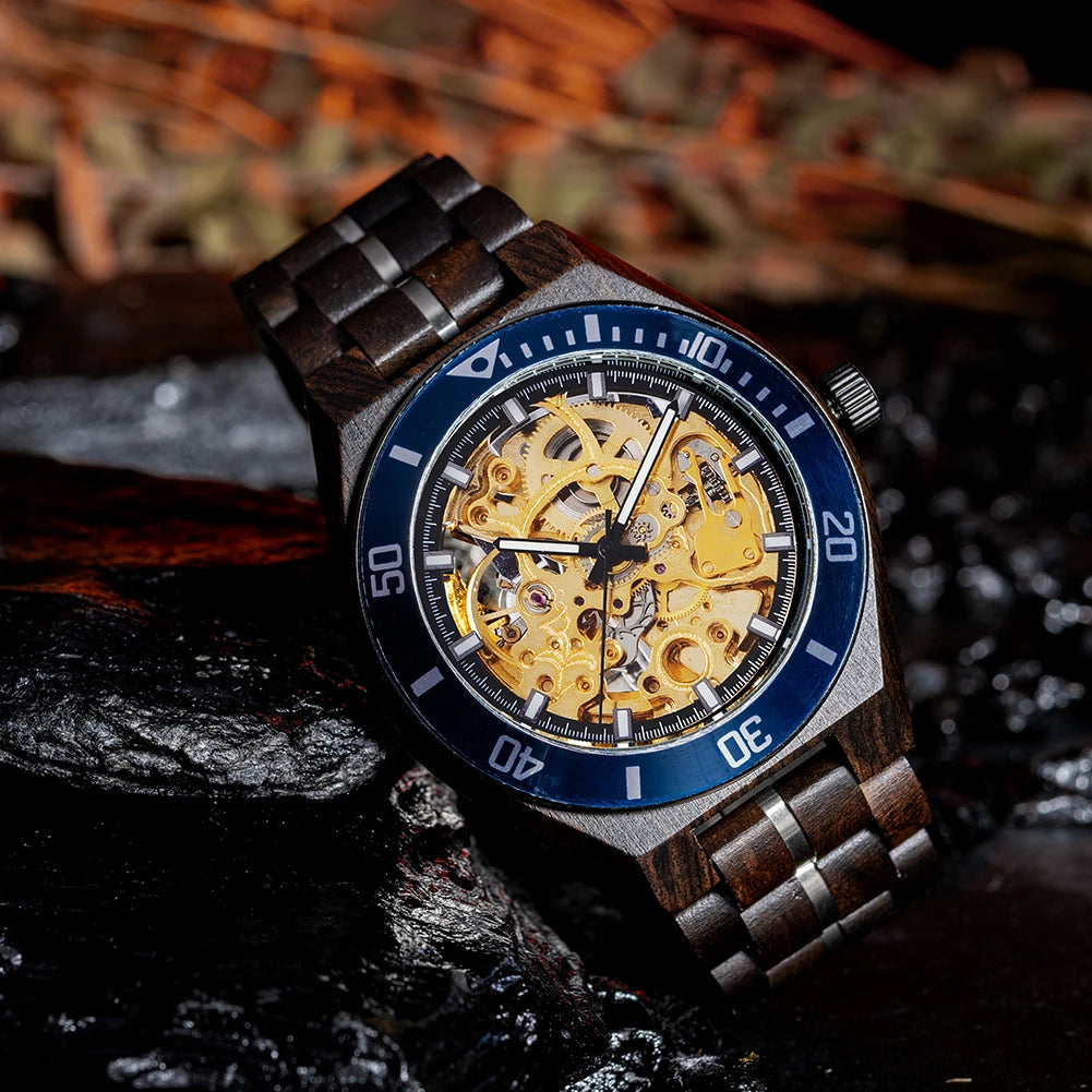 Montre Homme BOBO BIRD Bois Mécanique Luxe – Grand Cadran Top Brand Naturel Unique