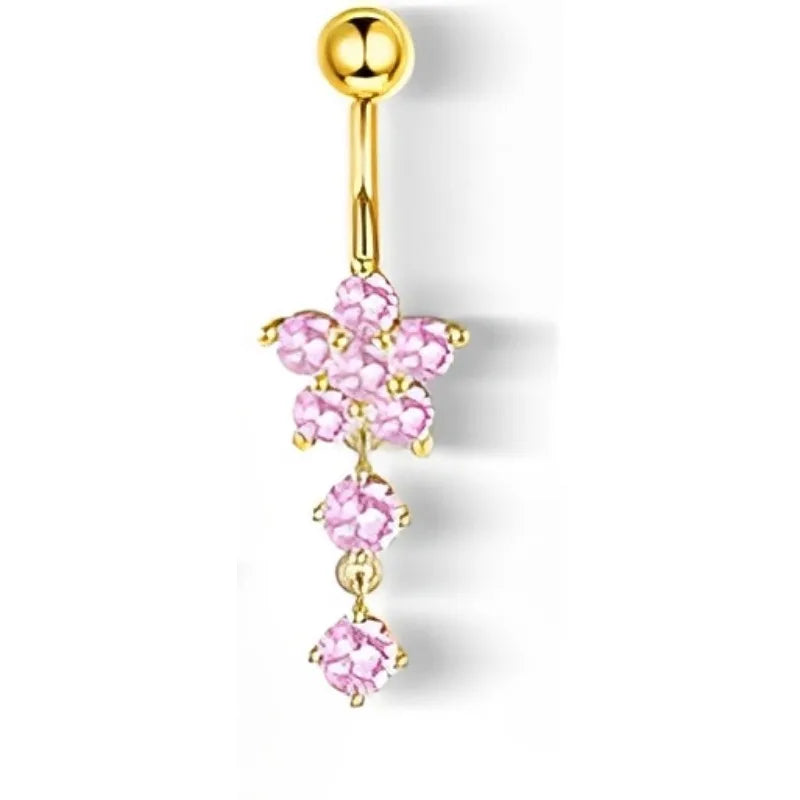 Piercing Nombril 14G Acier Chirurgical Fleur CZ Pendentif – Anneau Nombril Femme Premium & Hypoallergénique | Body Jewelry Élégant & Sécurisé