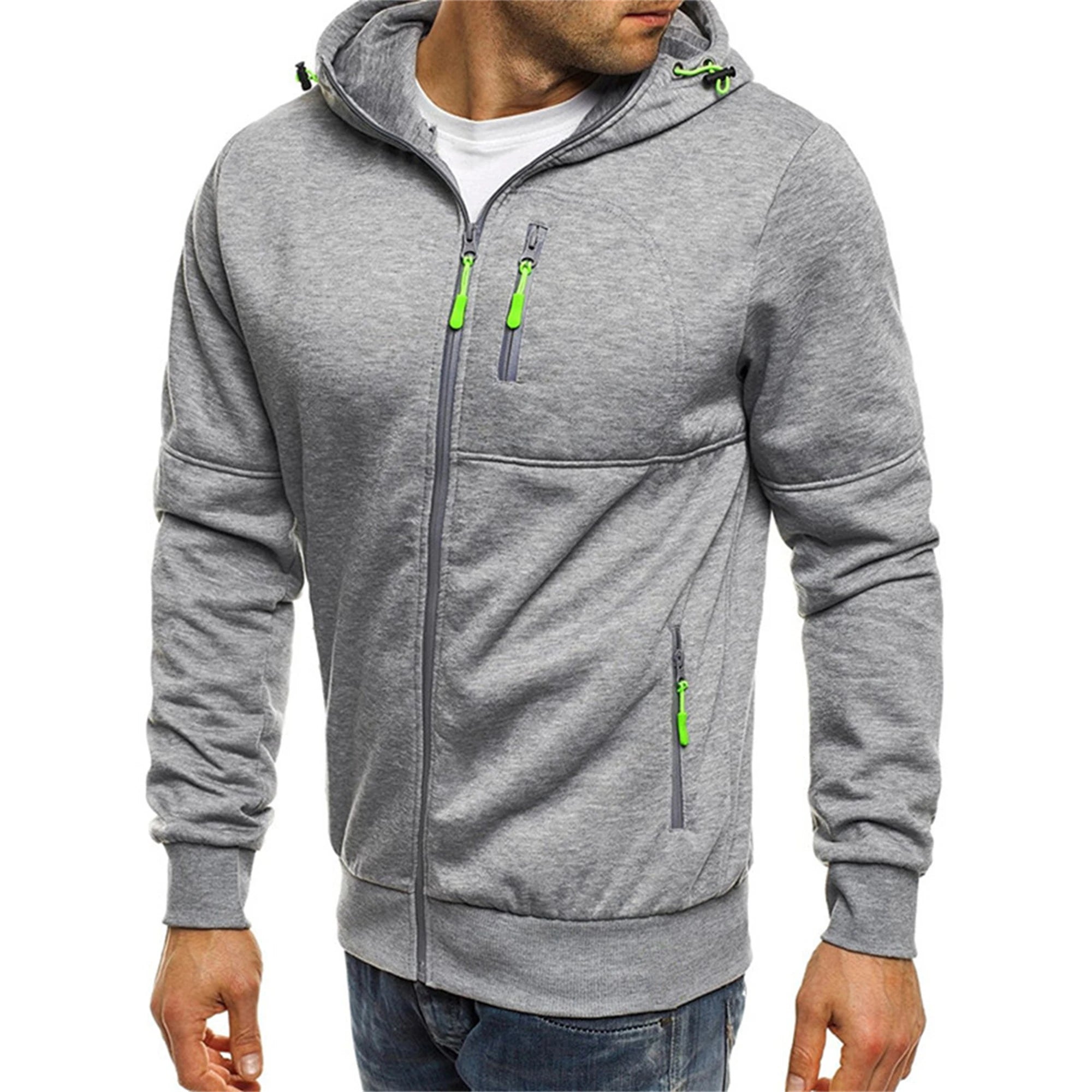 Herren-Kapuzenjacke mit Reißverschluss, einfarbig – Bequeme Sport-Freizeitjacke mit langen Ärmeln für Frühling und Herbst | Premium Herrenmode