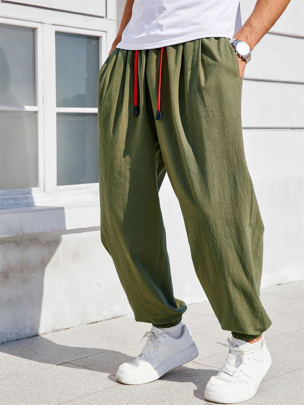 Herren Sarouel Hose Leinen Baumwolle Chinesischer Stil Loose Fit Einfarbig – Bequeme Jogger Hohe Qualität Casual | Herrenmode Zen