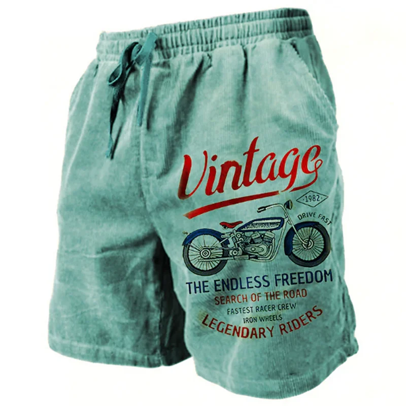 Short de Bain Homme Vintage Motard Imprimé 3D Beach Casual Été Loose Streetwear | Short Moto Premium