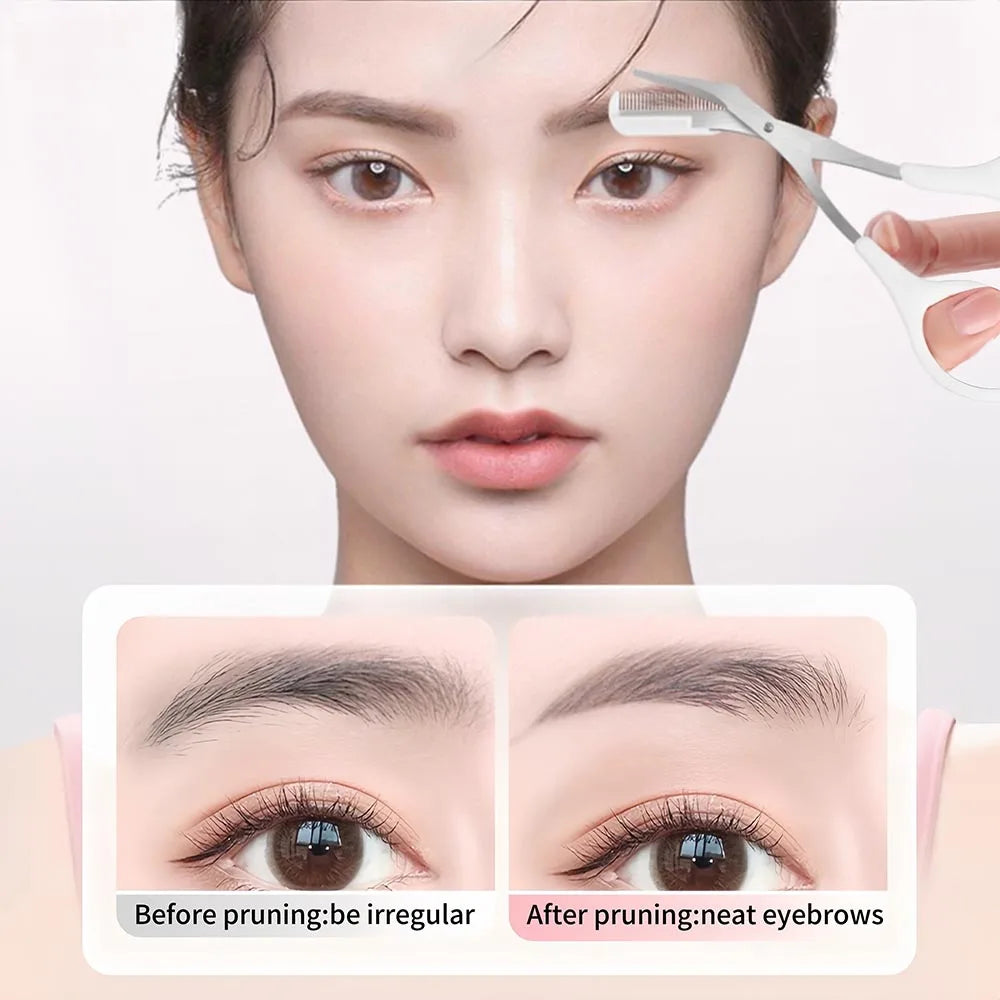 Ciseaux Sourcils Inox avec Peigne Intégré – Taille Précise & Sourcils Parfaits | Rose, Blanc & Noir | Outil Beauté Grooming