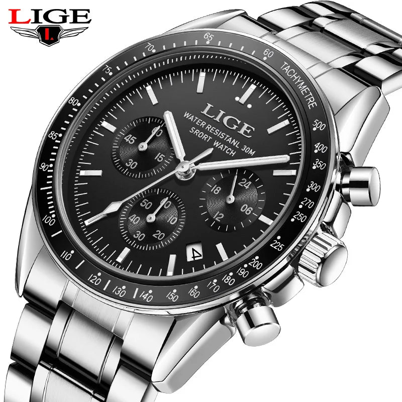 Herrenuhr LIGE Luxus Fashion Quarz – Edelstahl Leuchtend Wasserdicht Trendig