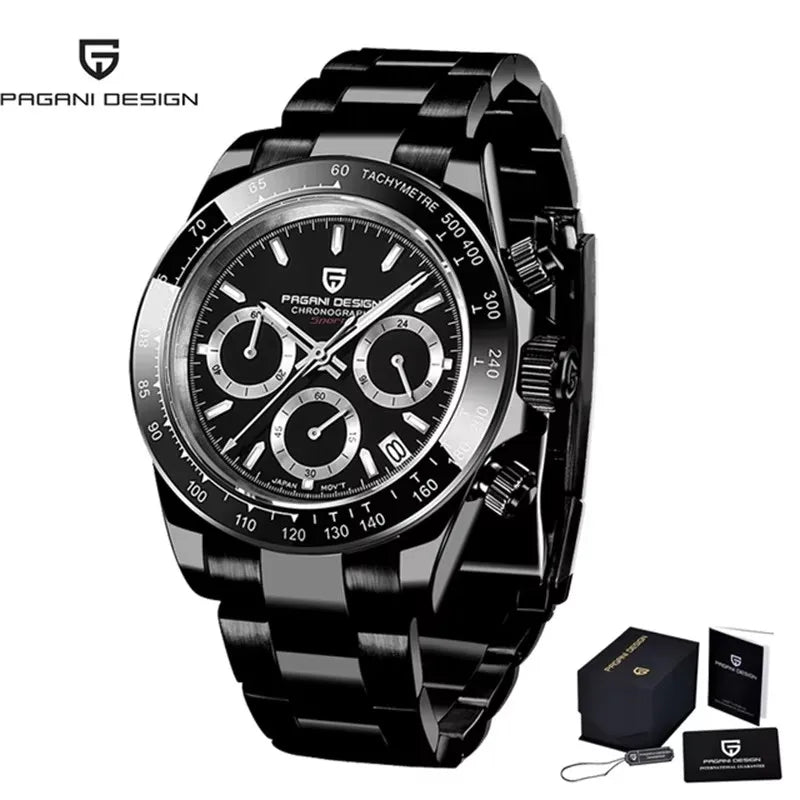 Montre Homme PAGANI DESIGN 2023 Noire Quartz Luxe – Chronographe Sport Étanche Lumineux