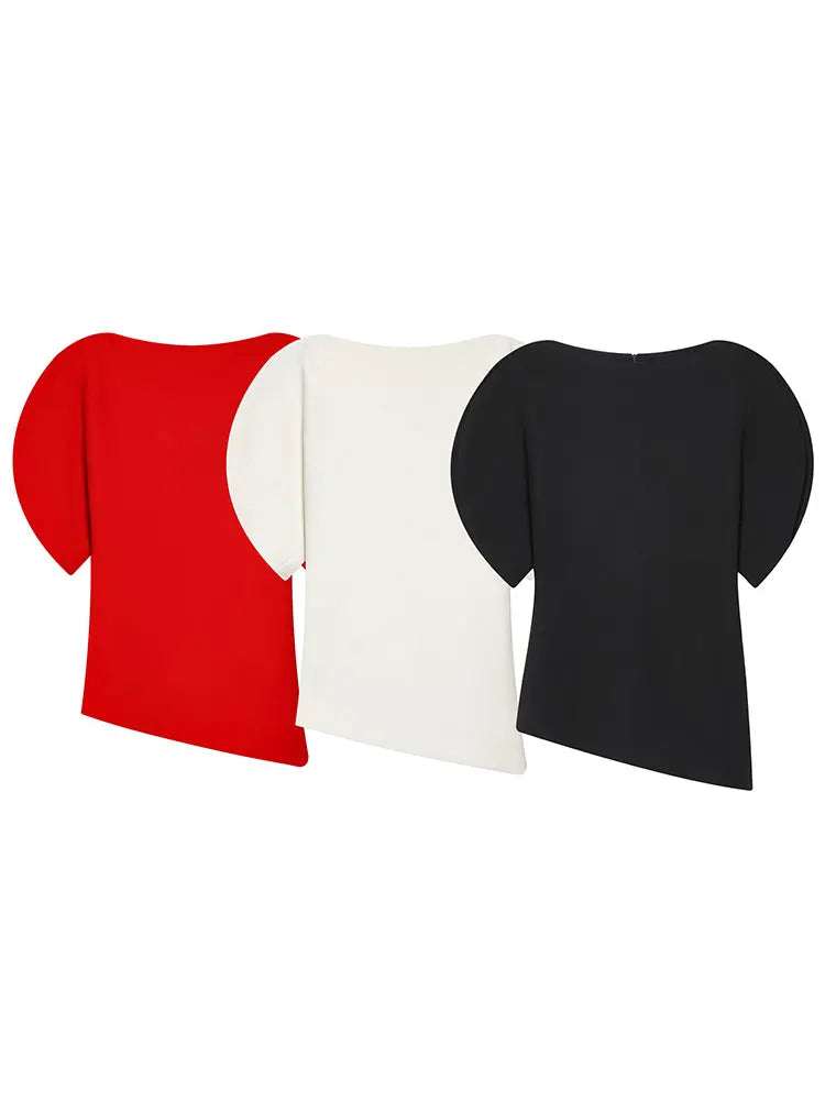 Blouse Noire Vintage Femme – Manches Bouffantes Courtes & Ourlet Asymétrique | Chic Tendance Printemps 2026