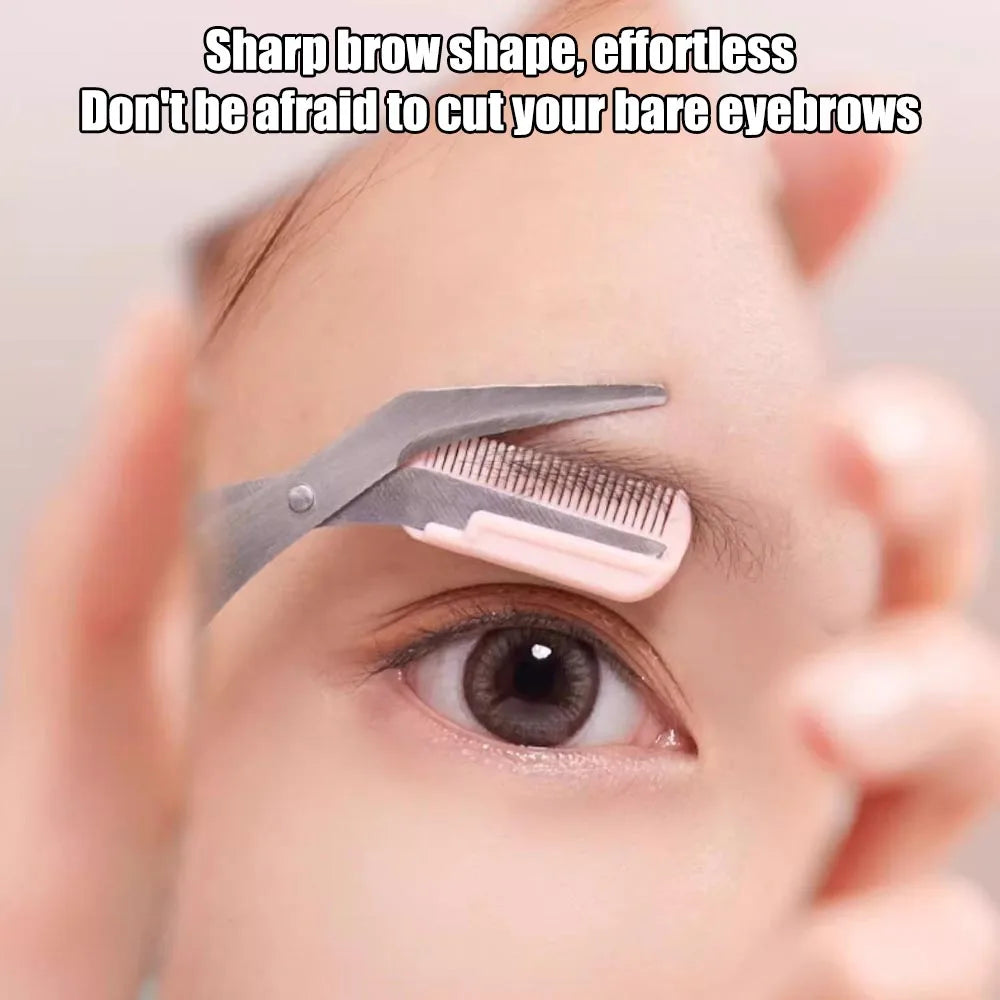 Ciseaux Sourcils Inox avec Peigne Intégré – Taille Précise & Sourcils Parfaits | Rose, Blanc & Noir | Outil Beauté Grooming