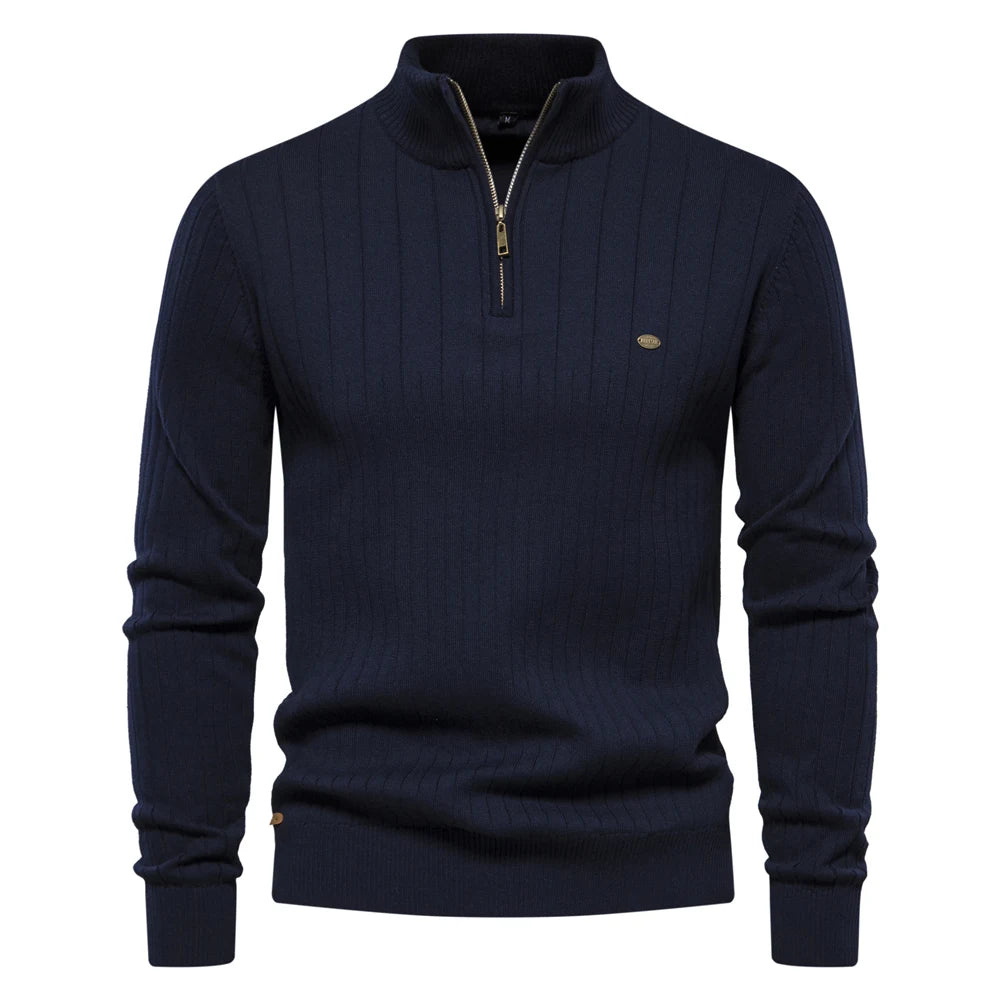 Pull Homme Zip Col Montant Coton Tricoté – Pullover Chaud Qualité Premium Automne Hiver | Mode Homme Premium