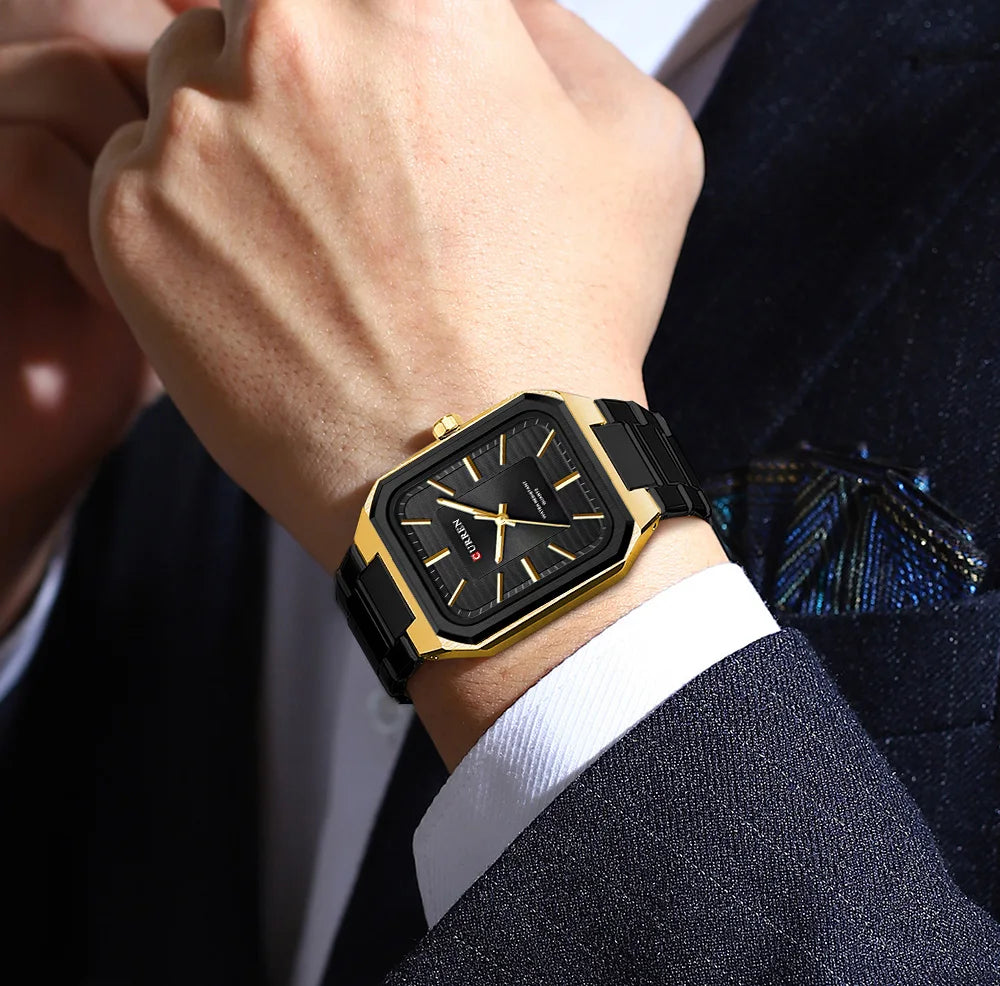 Montre Homme CURREN Vintage Rectangle Acier Inoxydable Quartz Lumineux Étanche – Style Rétro Chic
